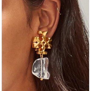 Tory Burch Gold and Clear Earrings